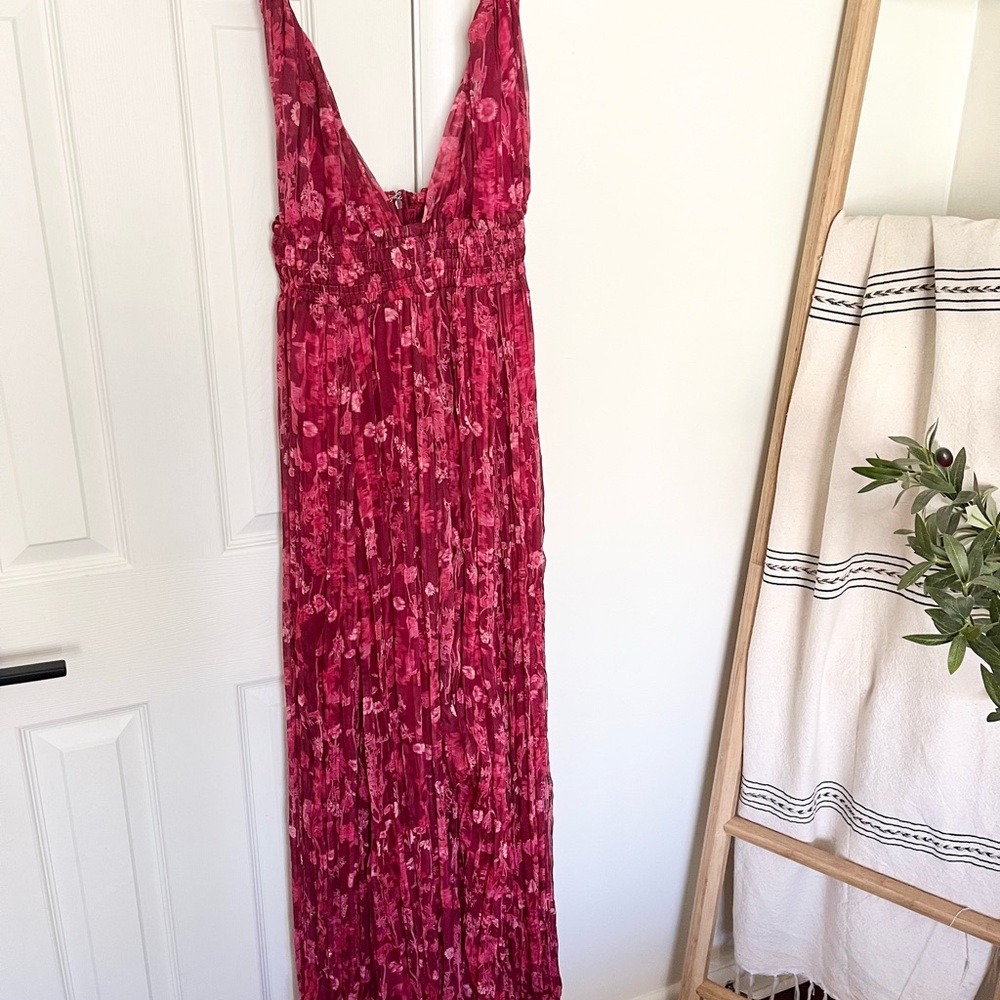 Elegant backless Floral Pink Maxi Dress